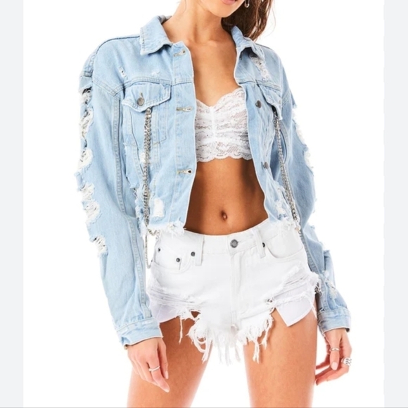 NWT NEW CARMAR ZEUS BLACK CHAIN DENIM JACKET SIZE SMALL OPEN BACK CUT OUT - Picture 12 of 13